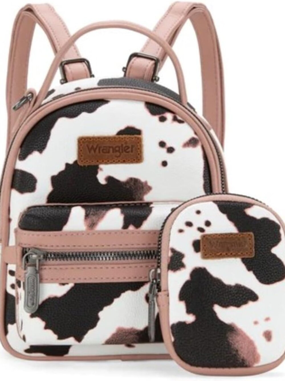 Wrangler Ladies Pink Cow Print Mini Backpack With Coin Pouch